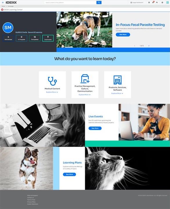 IDEXX Learning Center homepage.